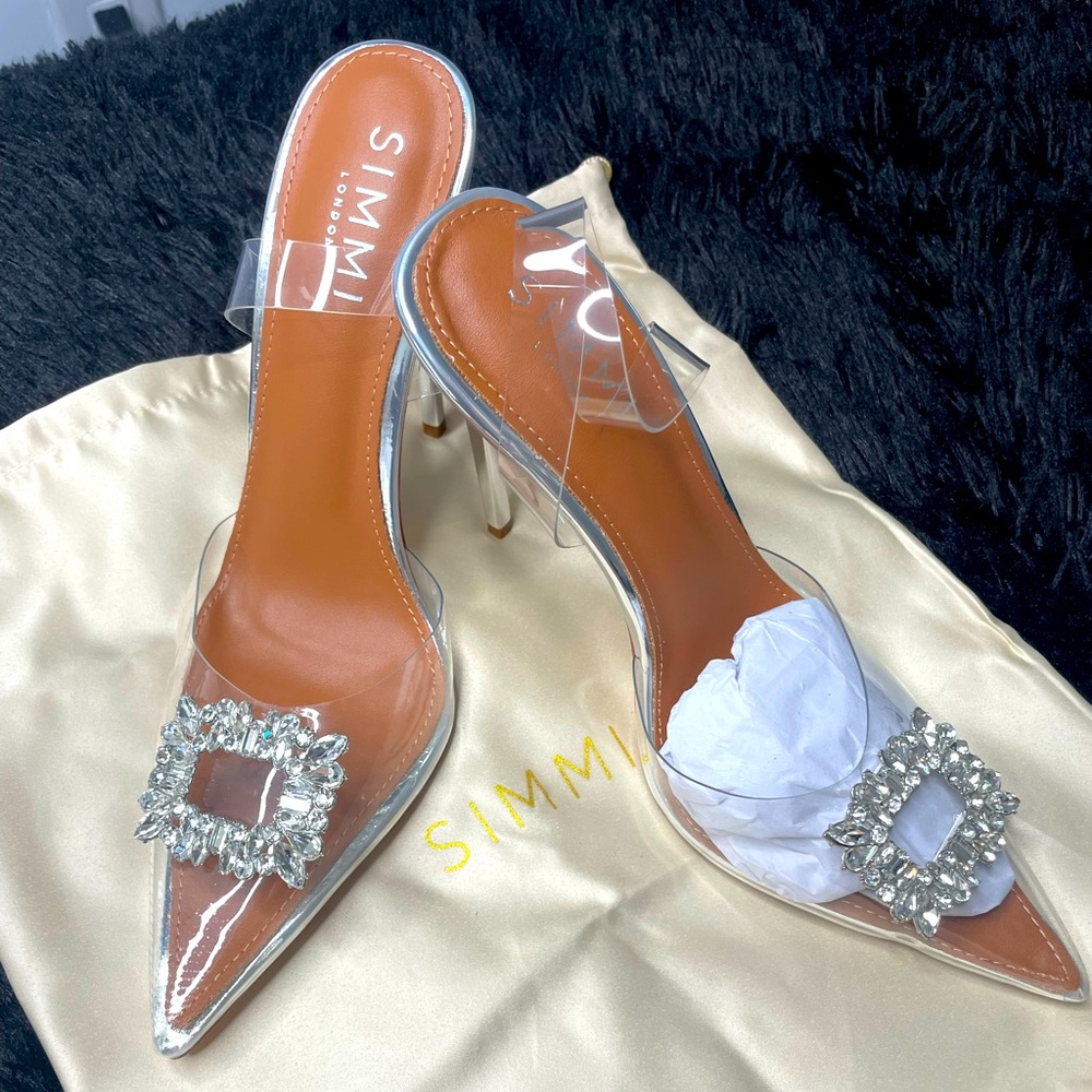 SILVER CLEAR DIAMANTE SLINGBACK HEELS